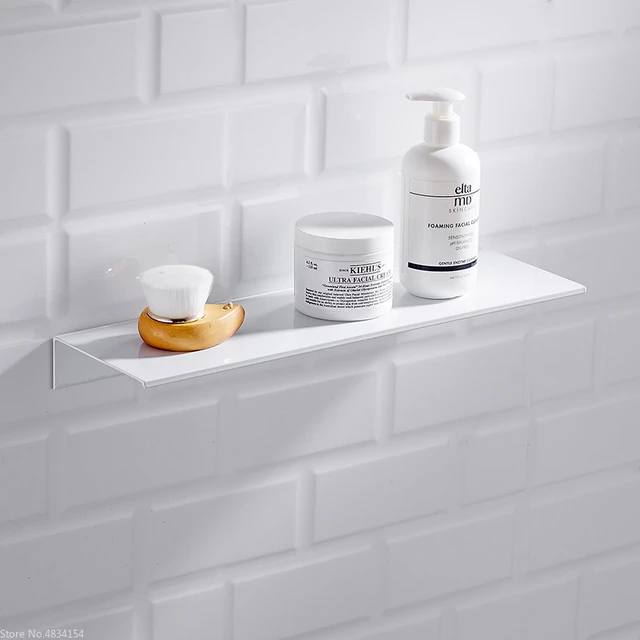 Small Shelf Without Drilling Shampoo Holder Bathroom Wall Floating White Shelves  Stick Bath Organizer for Kitchen Accessories - AliExpress