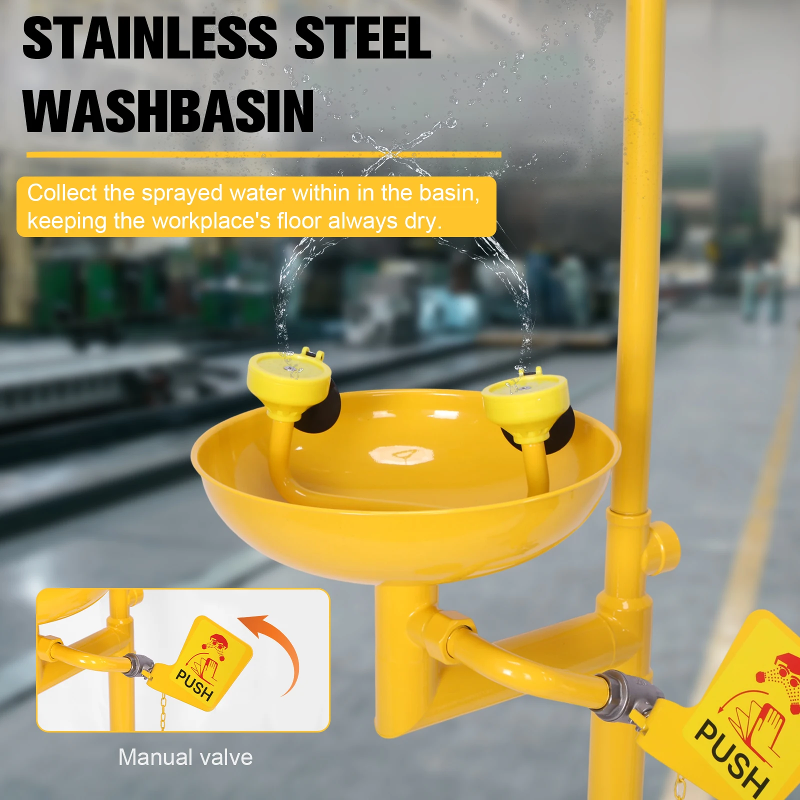 304 Stainless Steel Emergency Shower Eye Wash Station NPT Thread Shower Set and Eye Wash with ABS Coating Vertical Eye Washer