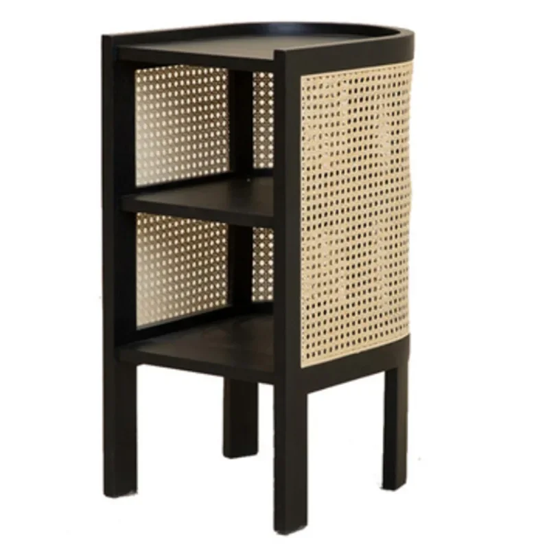 Nordic Solid Wood Rattan Storage Bedside Tables Bedroom Bedside Cabinet Japanese Style Simple Home Locker Creative Nightstand