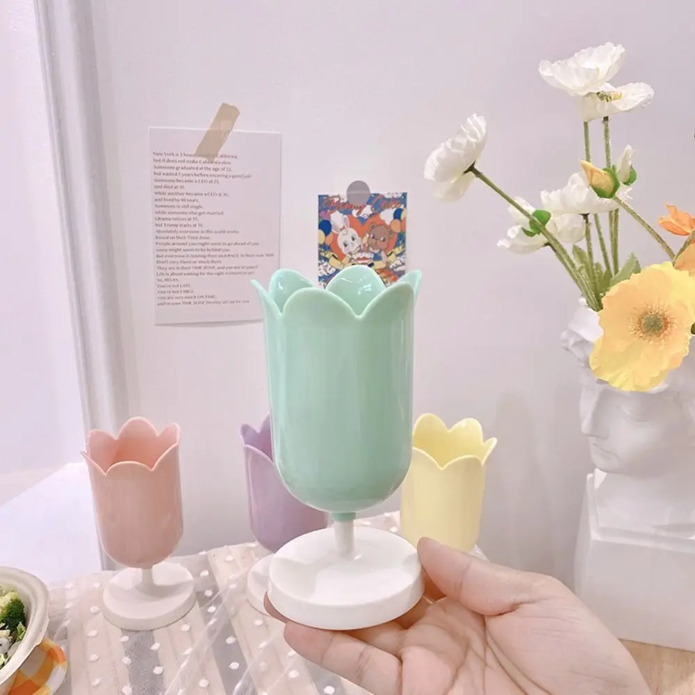 Tulips Storage Bucket Pen Holder Plastic Storage Tank Cup Makeup Brush Holder Desktop Organizer Students Stationery makeup organizer,pen holder,desk organizer,pen and brush holder,desk storage rack,brush holder
