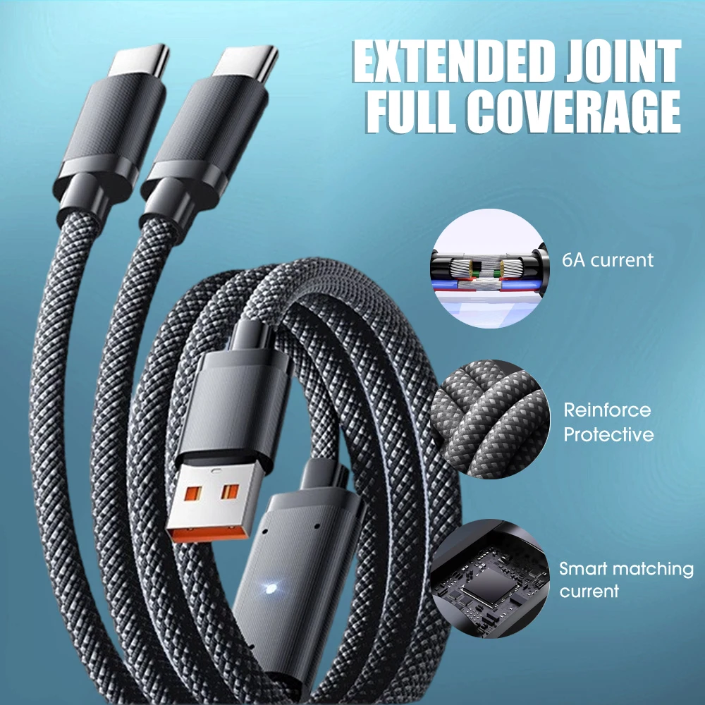 Super Fast 100W USB A to Dual Type-C Charging and Data Splitter Cable
