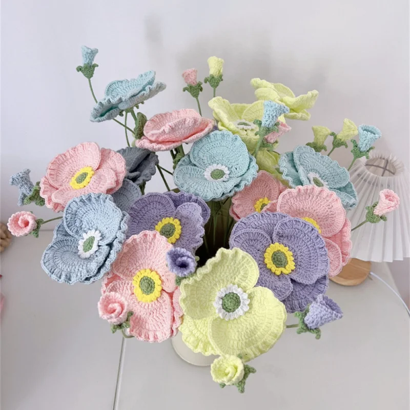 완성된 실 꽃 스커트 테두리 손뜨개 인공 꽃 수제 창의적인 DIY 손뜨개 인공 꽃 꽃다발