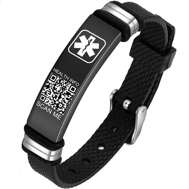 Upgraded Medical Alert Bracelets with QR Code Adjustable Bangle