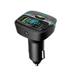 Wireless Car FM Transmitter & Audio Receiver with PD Fast Charging and Ambient Light (Black)