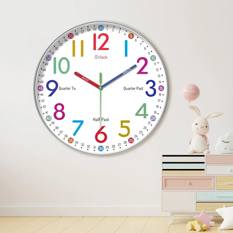 Hama Orologio Da Parete Easy Learning Quartz – Forma Rotonda, Multicolore, Bianco, Per Bambini