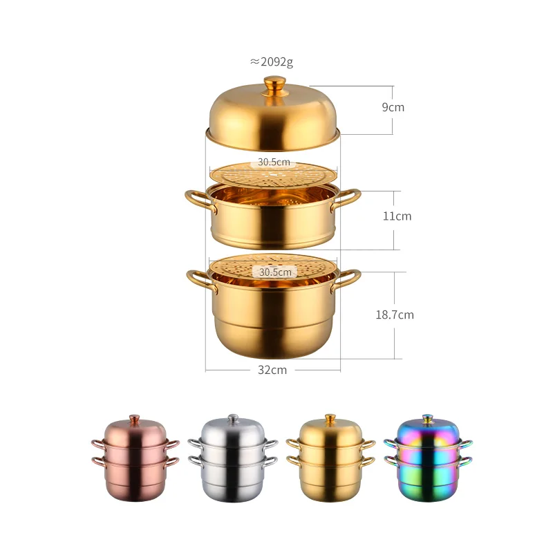 Stainless Steel Three Layer Thick Steamer Pot Soup Steam Pot Universal Cooking Pots for Induction Cooker Gas Stove Steam