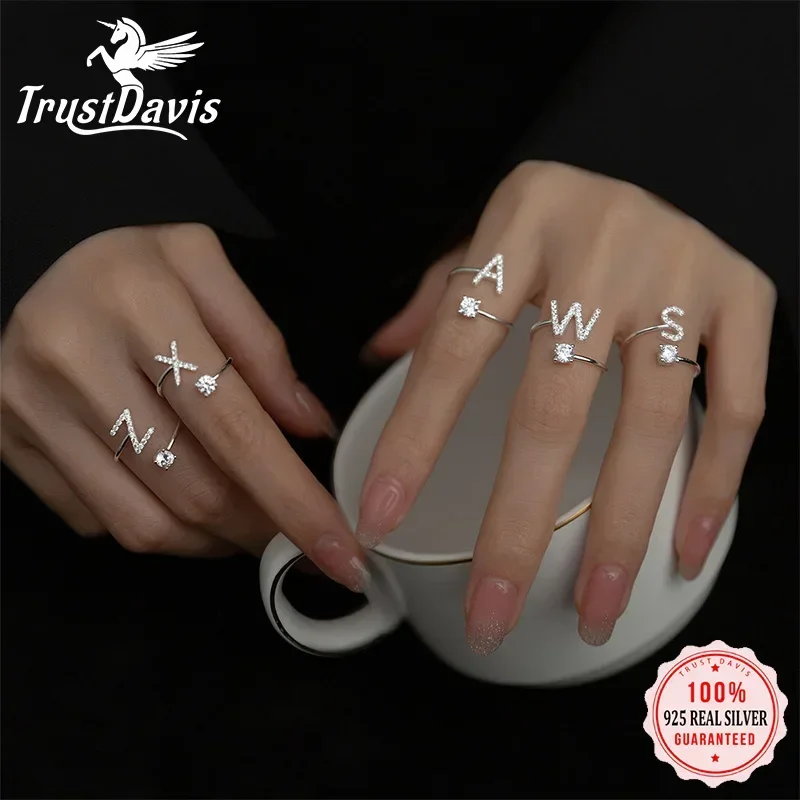 Women Wedding Party Jewelry 26 Letter Clear CZ Opening Silver Rings for silver rings