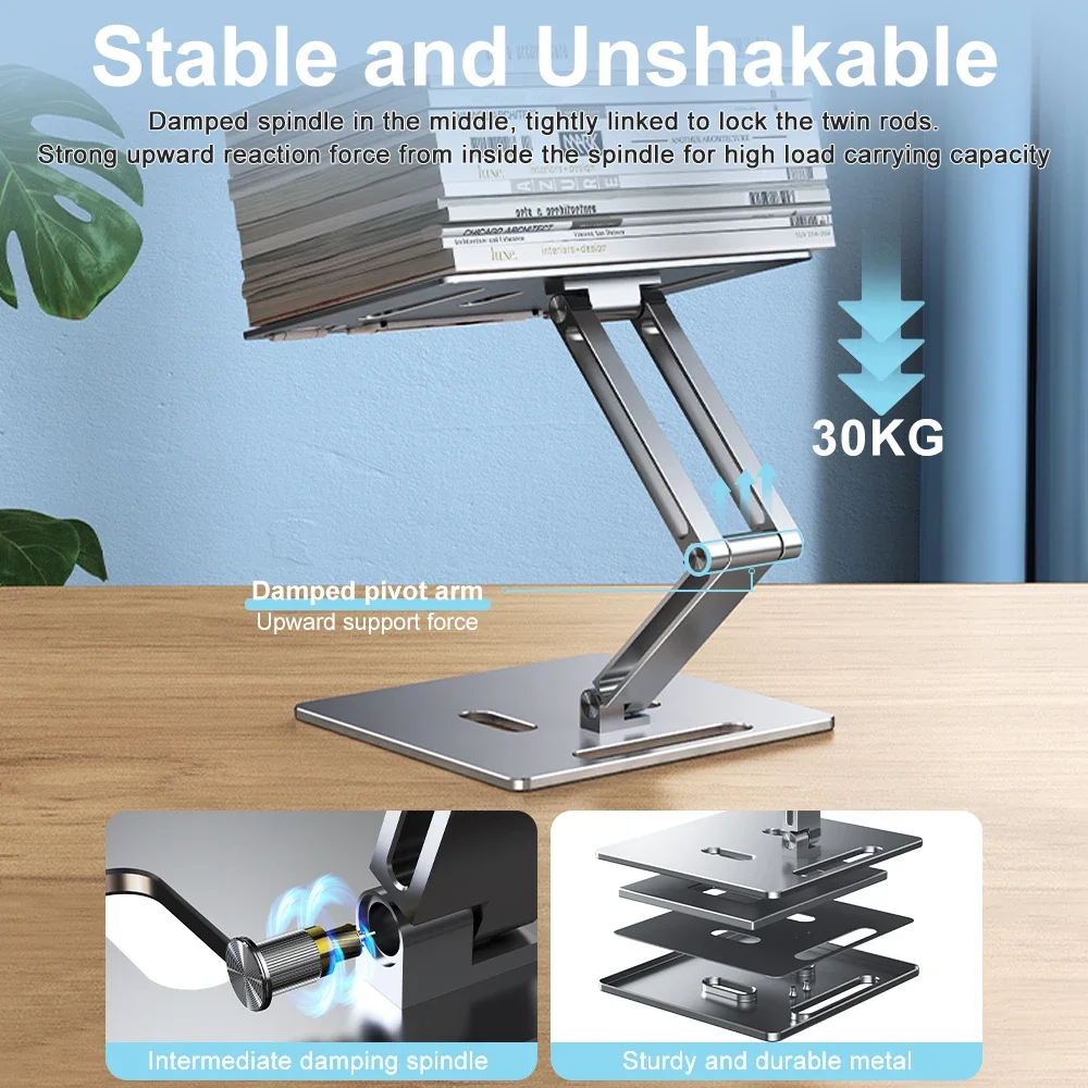 Oatsbasf-alumínio Laptop Stand Altura de Elevação Livre Multi-ângulo Ajustável Reading Desk Base Dobrável Suporte Notebook Suporte Desktop - Imagem 4