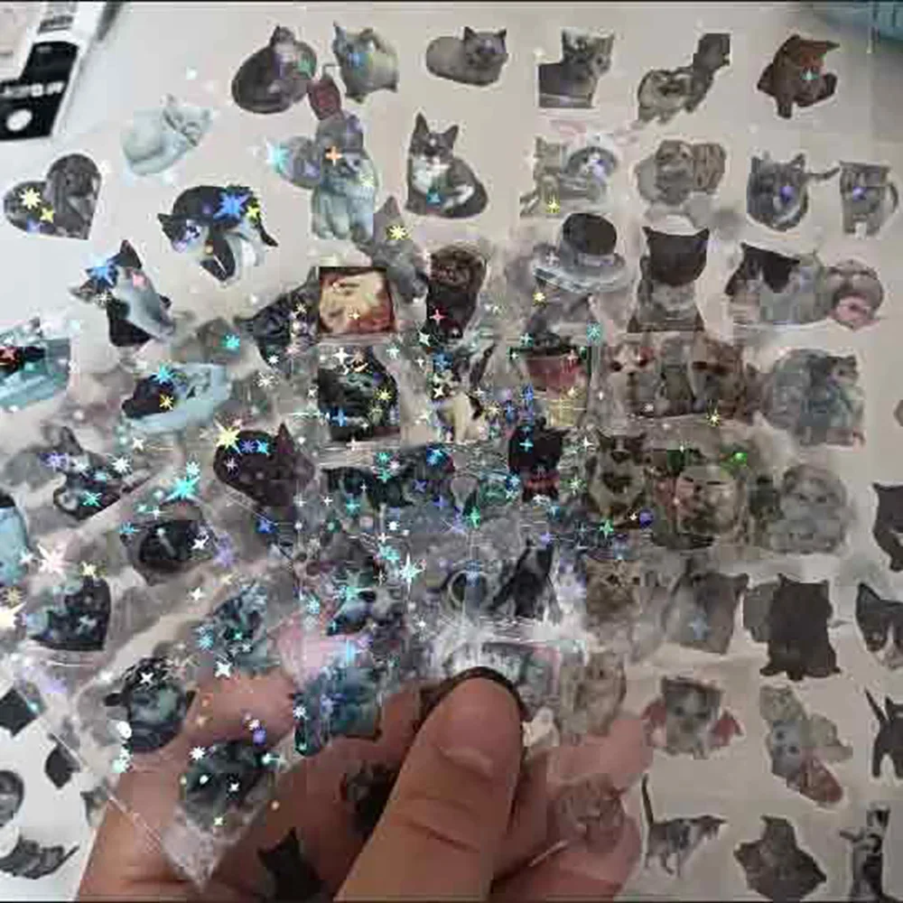10 Stück Katzen-Meme-Aufkleber – glitzernde, wasserfeste, niedliche Haustier-Aufkleber für Laptop, Tagebuch, Scrapbooking – lustige, durchscheinende Katzen-Aufkleber – Detail 2