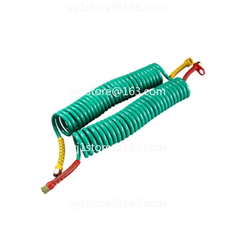 Spiral Spring Reinforced Air Brake Hose, Double Layer PU Coiled Line for Truck & Trailer - Black Red Yellow