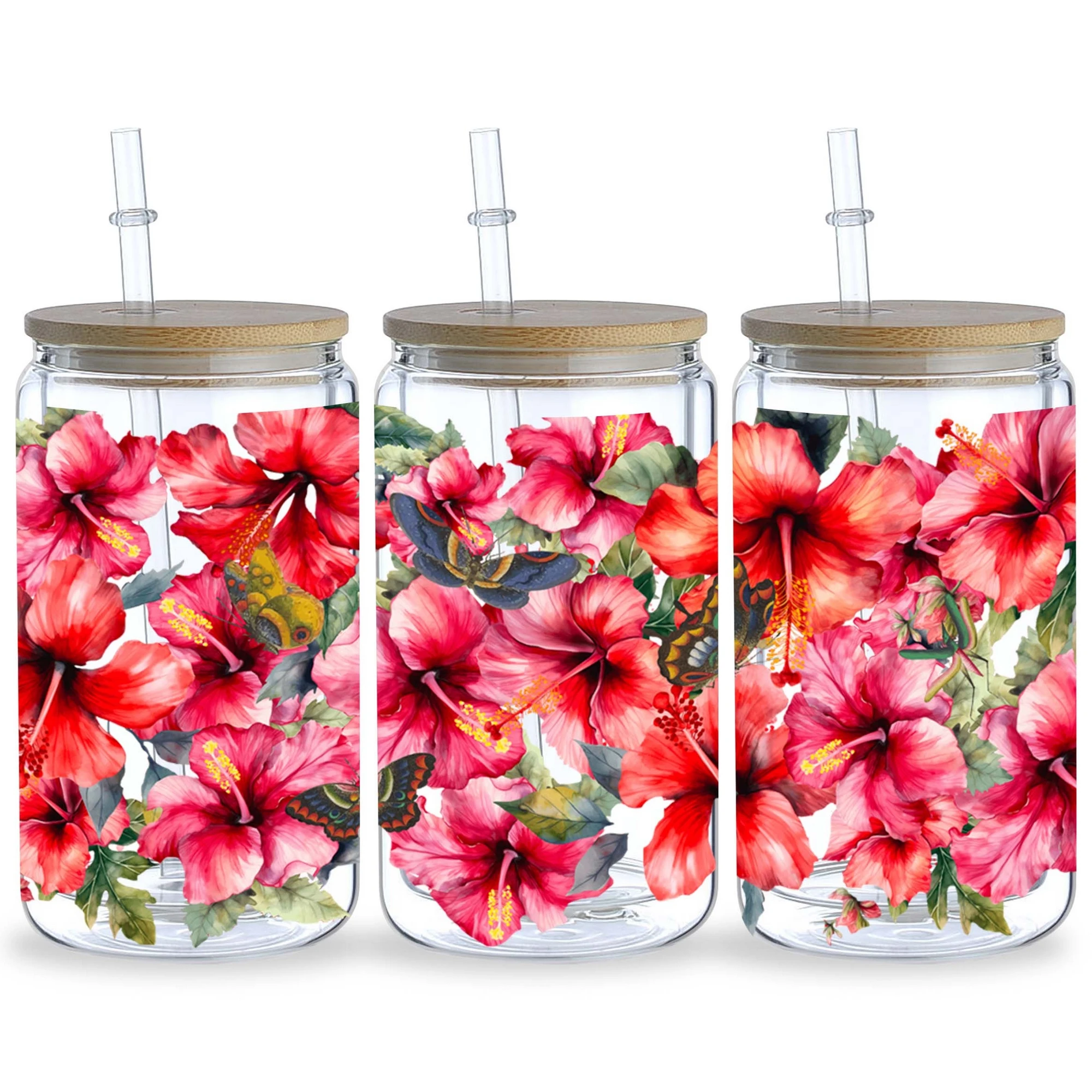 5 Sheets Beautiful Flower UV DTF Glass Cup Packaging Transfer Stickers Wipe-On Transfer Stickers 16oz Glass