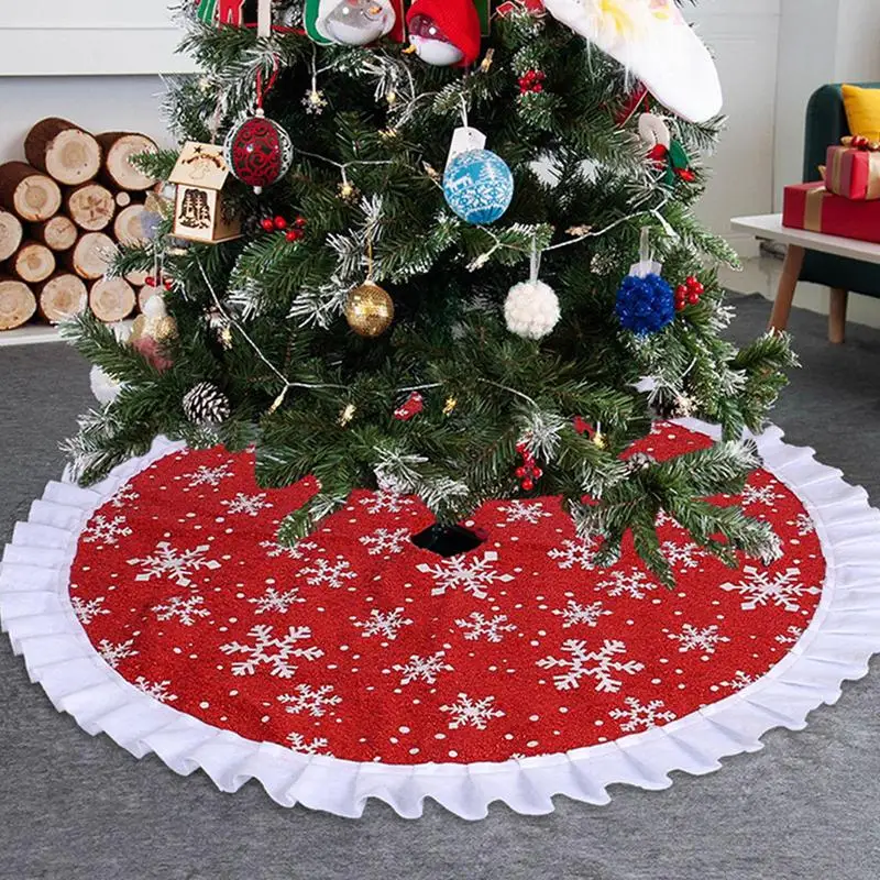 

Christmas Tree Skirt 90cm Snowflake Elk Pattern Xmas Tree Foot Cover Carpet Base Mat Holiday Party Christmas Decoration Supplies