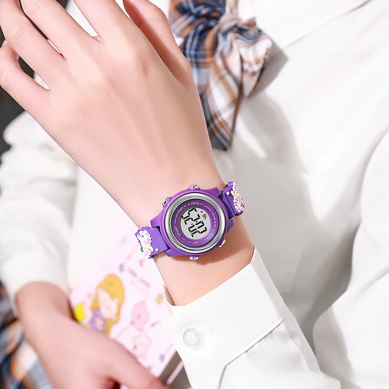 Multi functional electronic watch with colorful night light silicone children's sports watch with alarm clock cartoon unicorn st