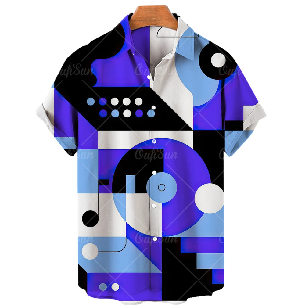 Hawaiian Geometry Music Vintage Shirts For Men 3D Printed Casual Fashion Harajuku Beach Streetwear Men's Blouse Man Clothing