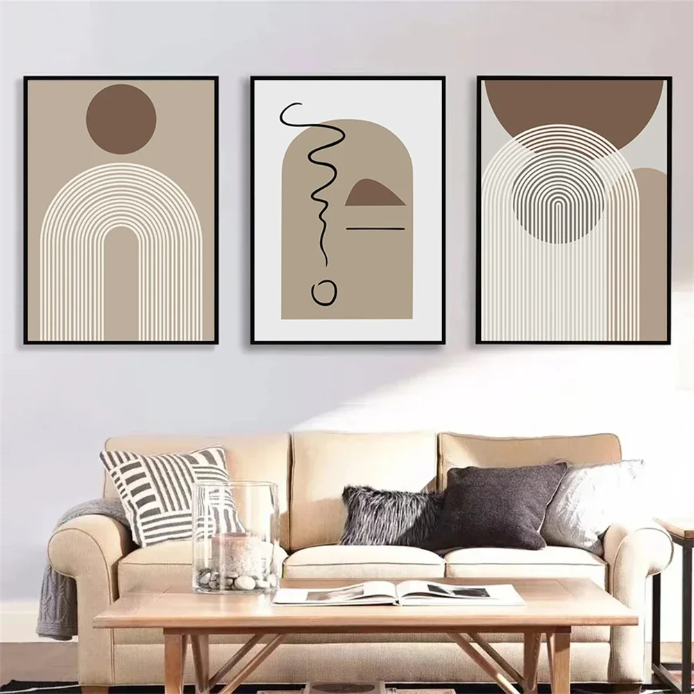 Boho Modern Abstract Line Posters and Prints Geometric Brown Beige Wall Art Canvas Painting Pictures Living Room Home Decoration
