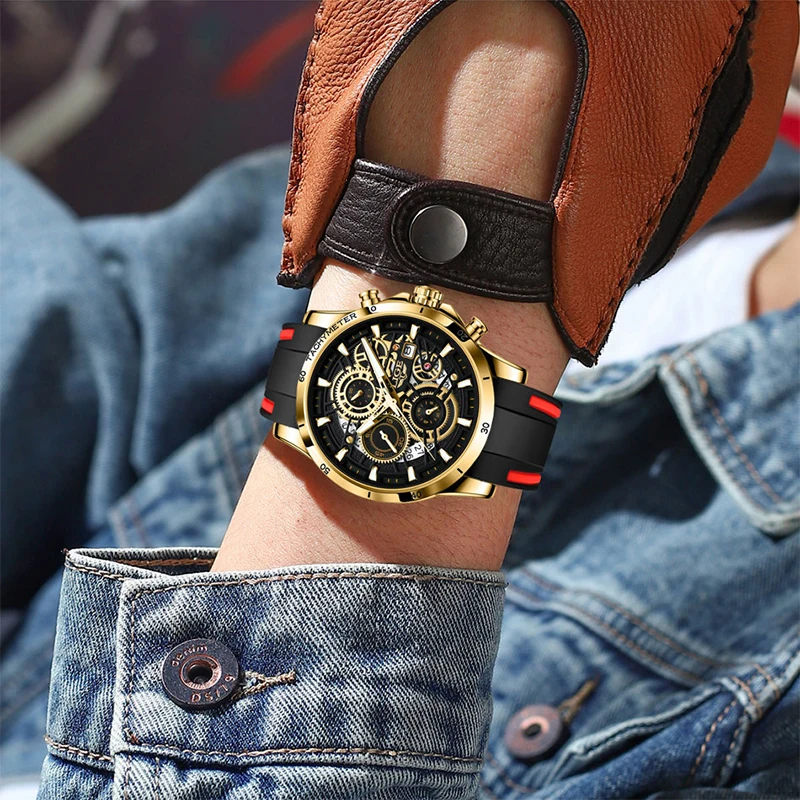 LIGE New Military Watches for Men Luxury Sport Chronograph  WristWatch ​Waterproof Quartz Big Clock Creative  Male Watch  Silico