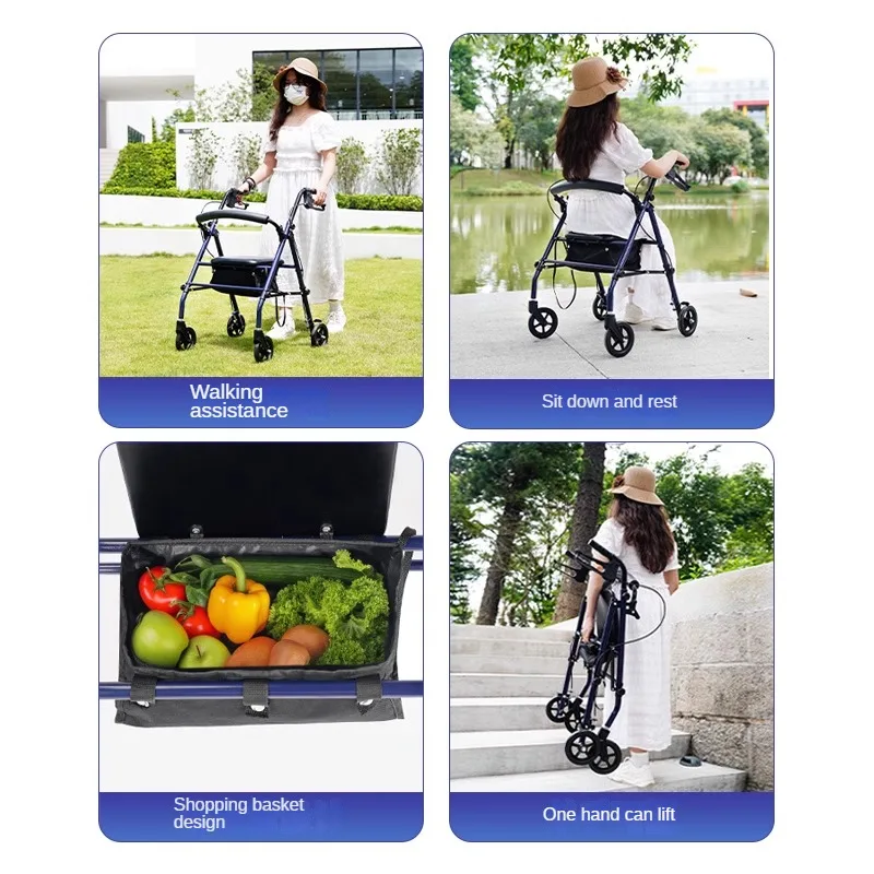 Elderly Rehabilitation Walking Aid Crutch and Walking Assistant Sit-able Pushcart with Support Anti-fall  for Seniors 3