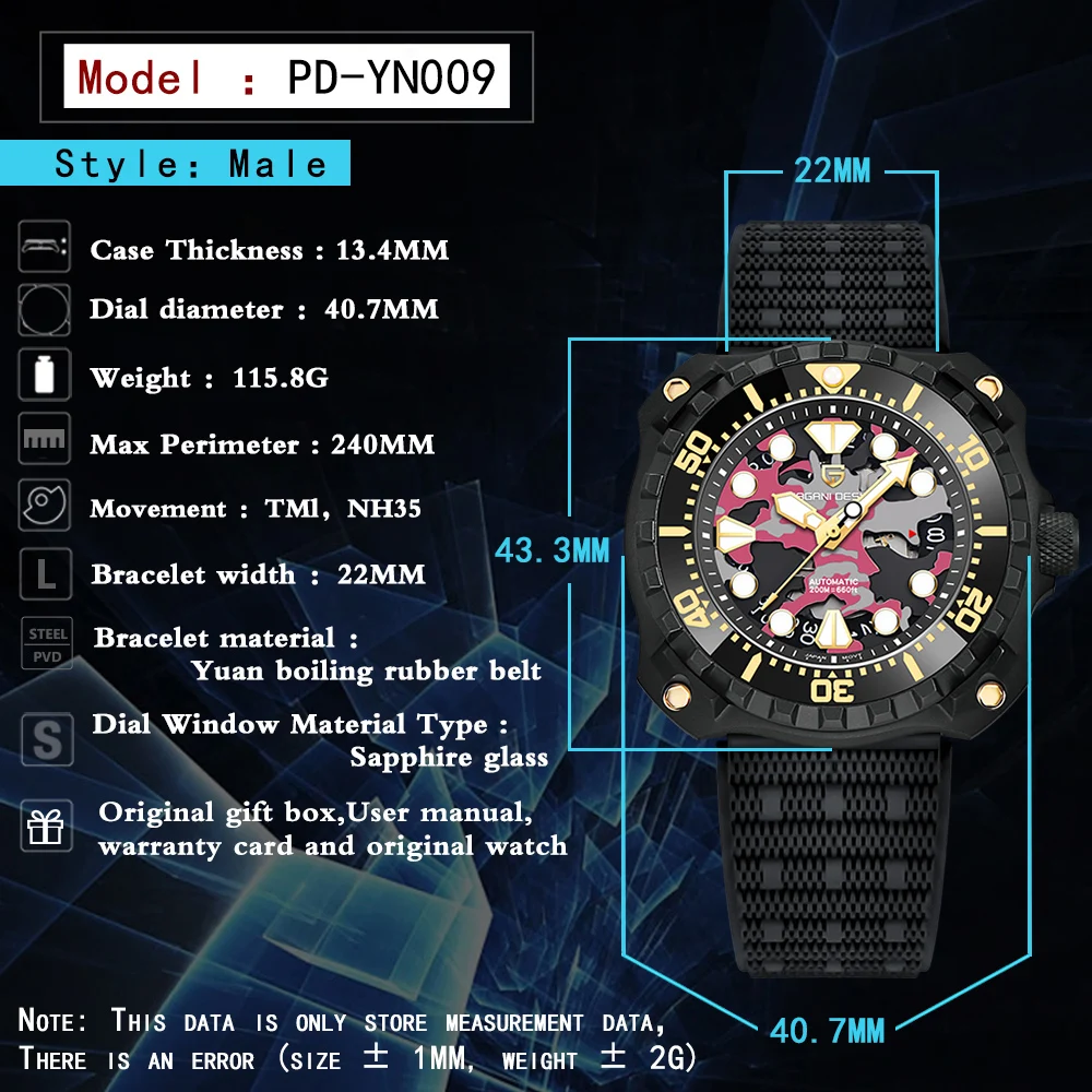 PAGANI DESIGN 2023 New 40mm Men's Sports Diving Automatic Mechanical Watch Stainless Steel Waterproof 200m Reloj Hombre