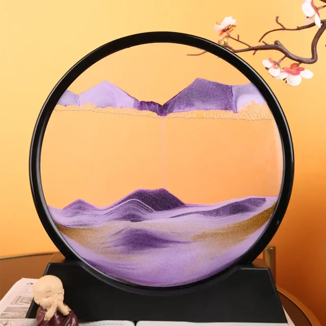 3D Round Glass Deep Sea Sandscape Moving Sand Art Picture Hourglass Quicksand Craft Flowing Sand Painting Office Home Decor Gift 3