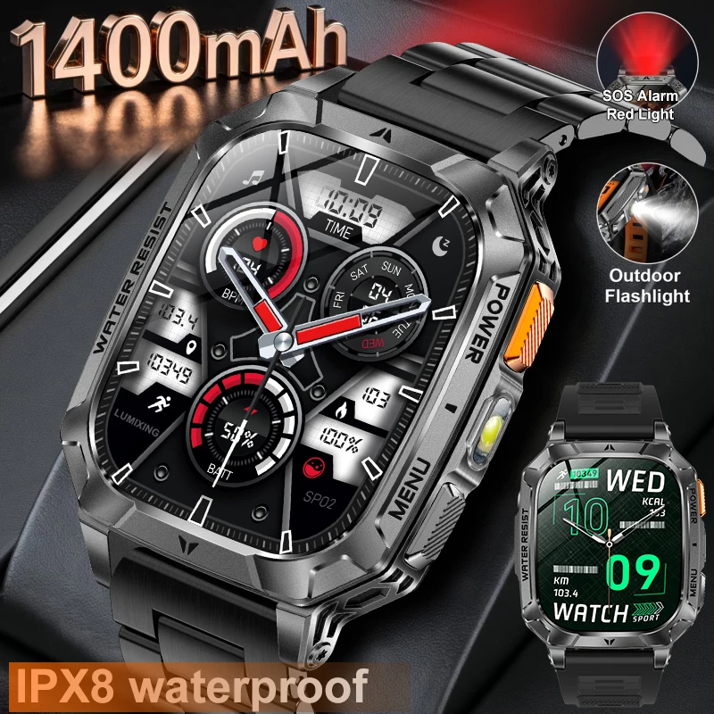 2026 New Built-in 1400mAh Super Large Battery Men Outdoor GPS Smart Watch 2.01"AMOLED Screen 3ATM Waterproof HD Call Smartwatch 1
