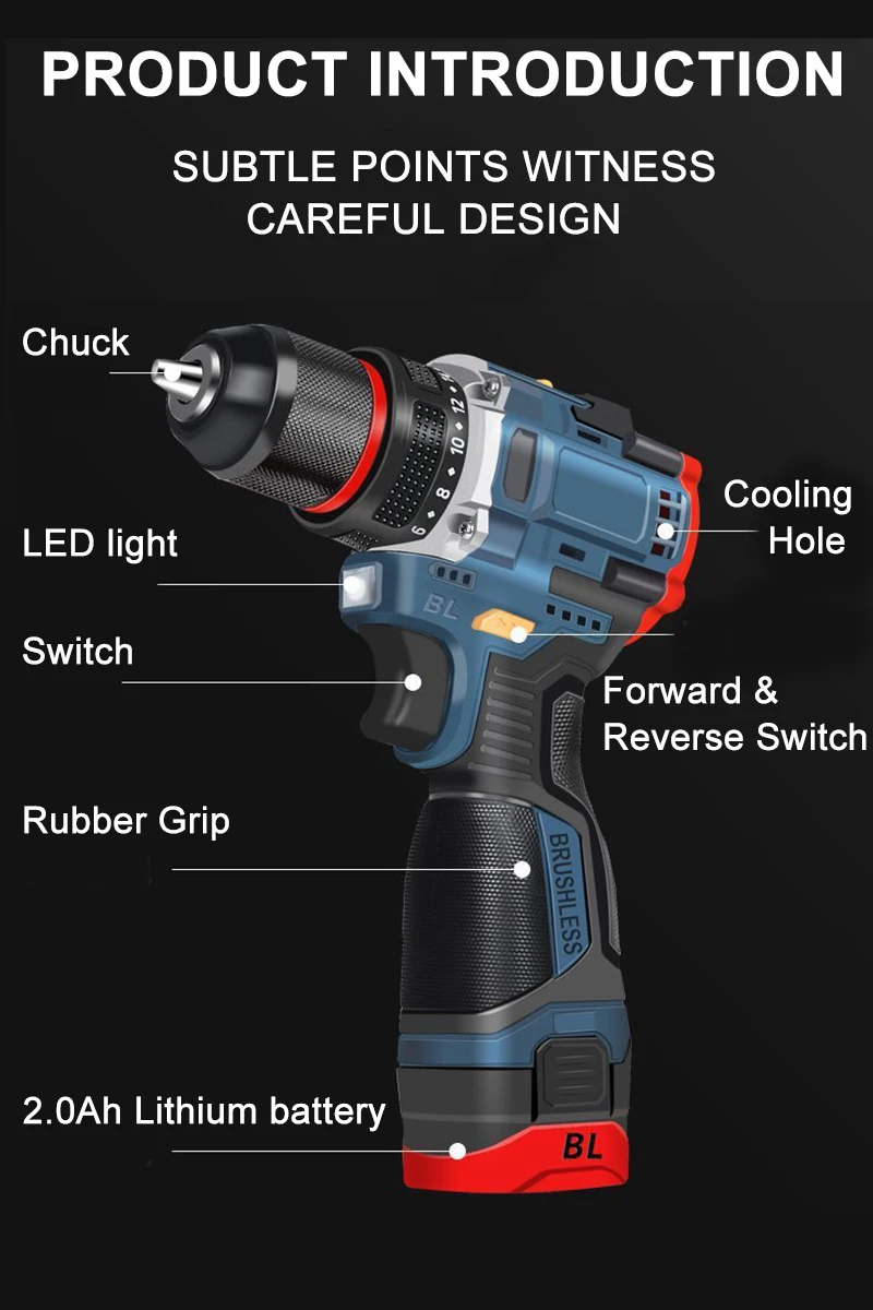16.8V Brushless 70N.m Electric Cordless Drill 160N.m Impact Driver Screwdriver Household Multifunction Hit Power Tools 2