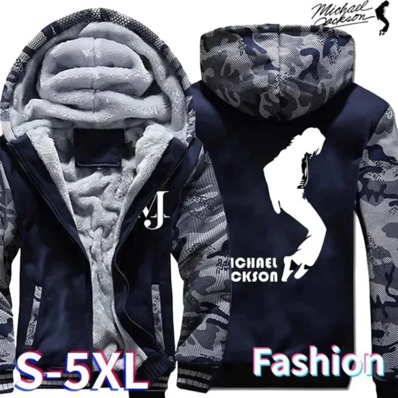 

Hot Usa American Singer Michael Jackson Printed Men Winter Thicken Hooded Zipper Jacket Outdoor Warmer Polyester Coats Tops