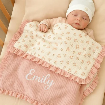 Coperta personalizzata anti-sbalordimento per neonati, asciugamano da bagno in cotone mussola a 6 strati, coperta antivento per neonati