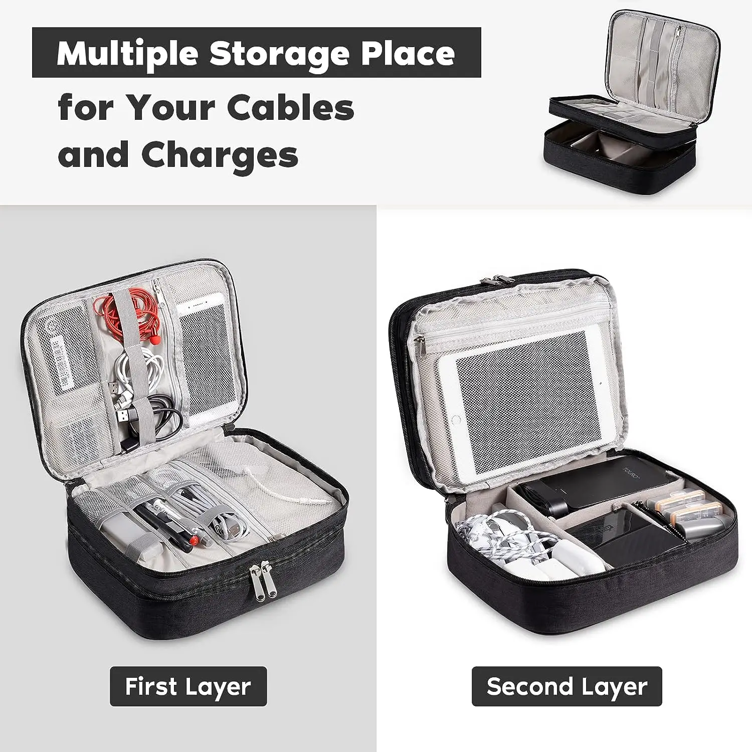 Portable Electronics Organizer Bag - Travel Cable & Charger Storage Case, 15x11x4cm