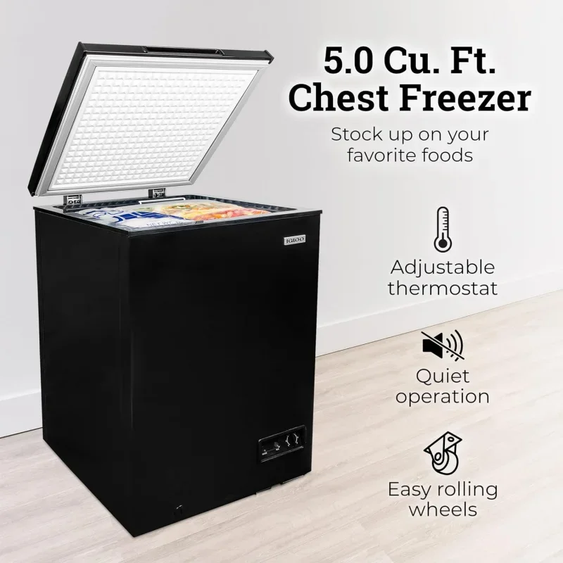 5.0 Cu. Ft. Chest Freezer With Removable Basket, Free-Standing Door Temperature Ranges From-10&deg; to 10&deg; F, Front Defrost Dr