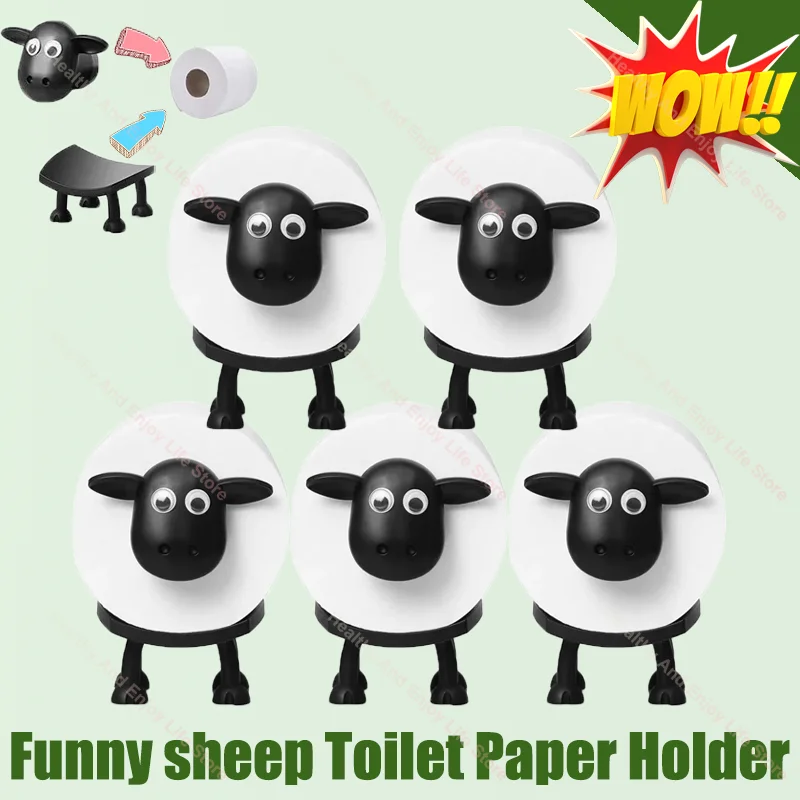 1/3/5PCS Sheep Toilet Roll Holder Funny Toilet Paper Holder Free Standing Bathroom Set Black Sheep Roll Rack Cute Bathroom Decor