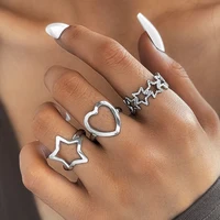 Stainless Steel Rings Love Heart Shiny Star Delicate Pattern Rings For Women Jewelry for Friends Party Gift Adjustable Opening 2