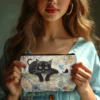 1pc Retro Cat Pattern Makeup Pouch Ultra-Lightweight Zipper ClosureTravel  Adorable Cat Print Design Cosmetic Bag 4