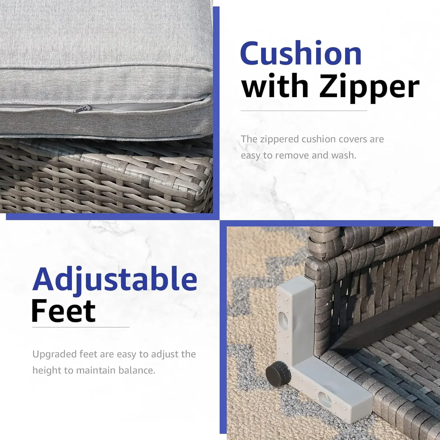 2PCS Patio Furniture Set, Outdoor Sectional Sofa, All-Weather Grey PE Wicker Rattan Conversation Set for Porch Balcony Garden