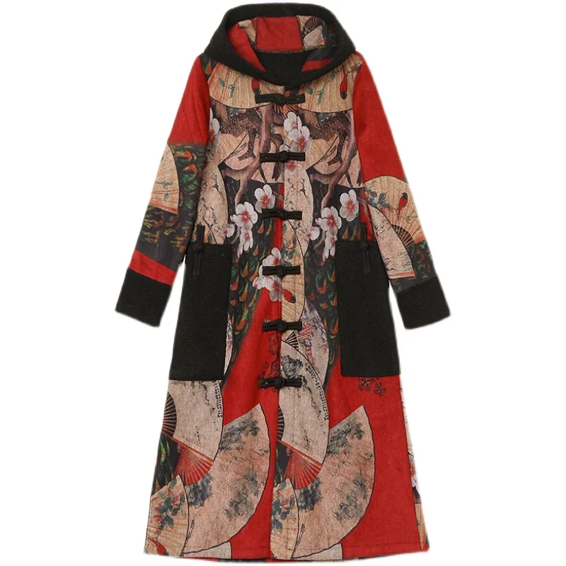 Woolen Coat Women's Mid-Length Spring and Autumn New Chinese Ethnic Style Loose Cape Mom Woolen Coat Fashion