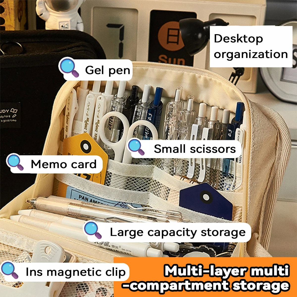 Astuccio In Tela Bianca Con 4 Scomparti: Capiente E Multiuso Per Scuola, Ufficio, Trucco O Viaggio - Organizer Portatile Per Penne E Matite