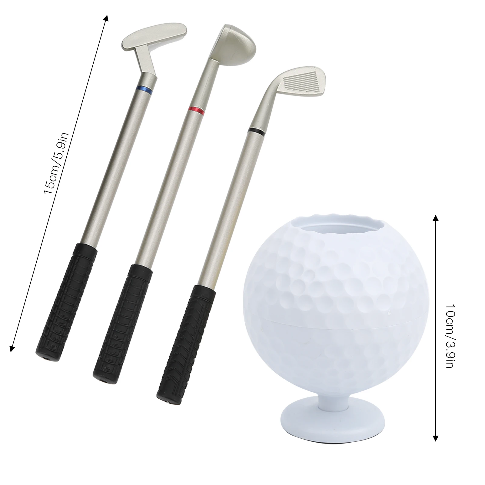 Mini Desktop Golf Ball Pen Holder with 3 Golf Cue Pens Plastic Golfer Souvenir Set Gift 6