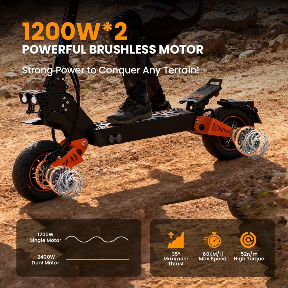 TOFUN TF5 PRO Scooter elettrico 1200W * 2 Motore 60KM/H 48V18.2AH Batteria Fuoristrada Escooter 11 "Pneumatico Fuoristrada Pieghevole E-Scooter - immagine 3