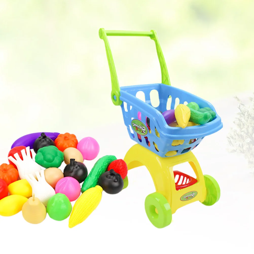 

Children Shopping Cart Toy Mini Shopping Cart Toy for Children Cosplay Use Shopping Cart, 24 Small Items and Express Box (Blue)