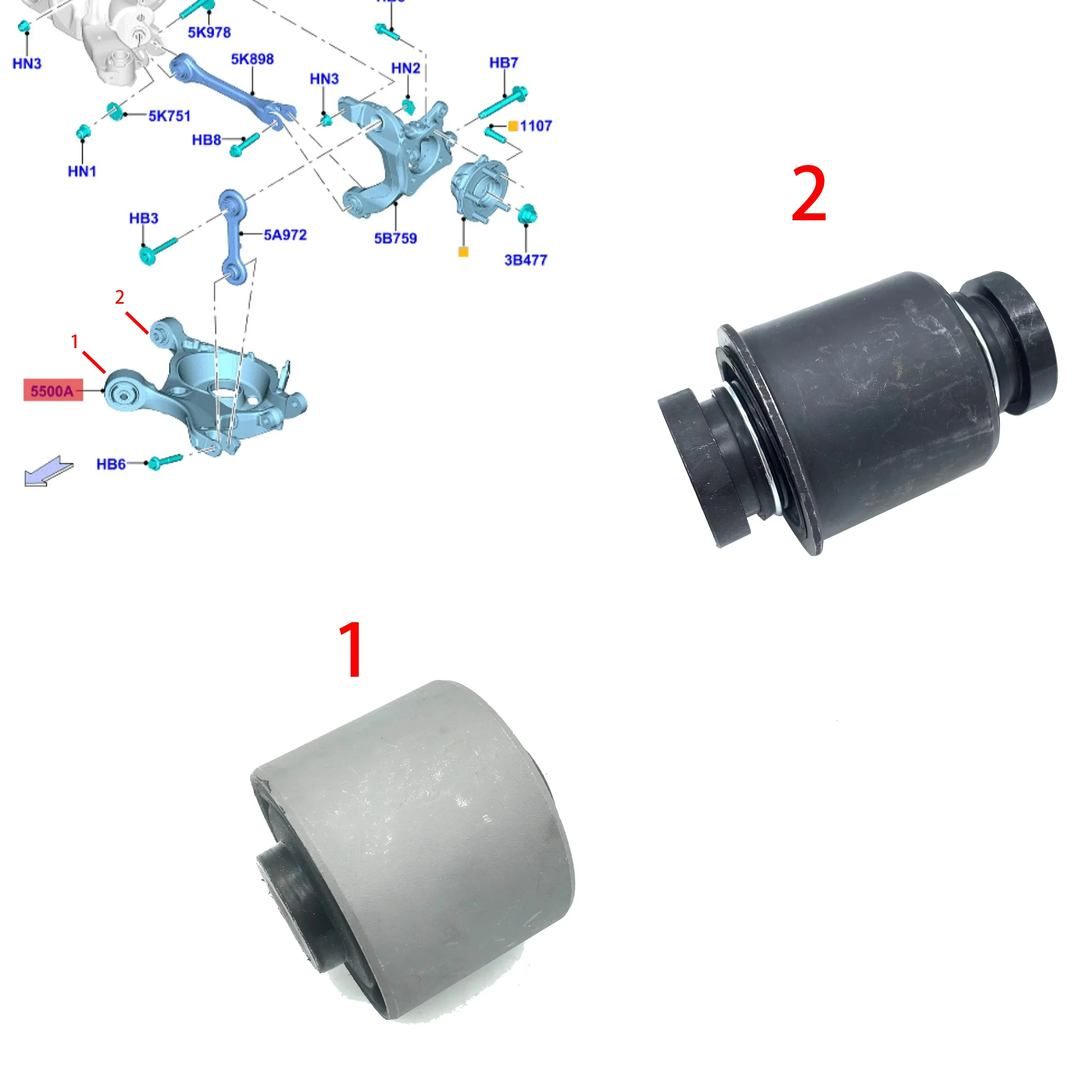 Rear axle rear sheephorn rubber bushing rear knuckle rubber bushing FOR Mustang FR3Z5500A FR3Z5500B