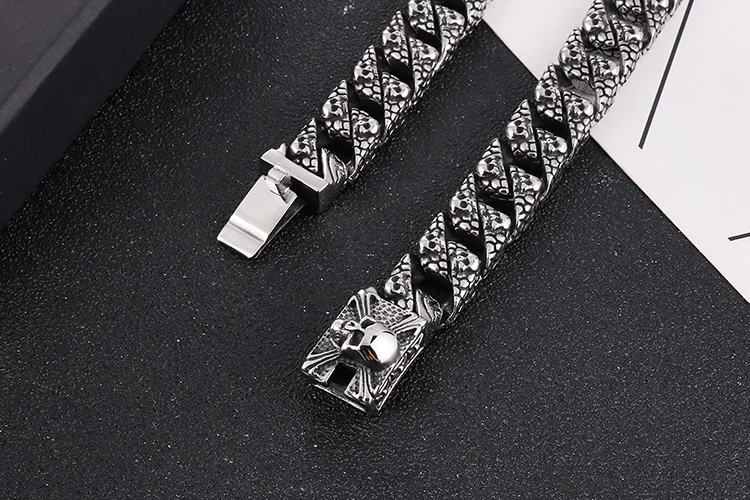 HAOYI 16mm Männer Hip-hop Kubanischen Kette Halskette Gepflastert Ku Schädel Kette Link 316L Edelstahl Jungen Schmuck retro – Detail 5