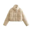 PB&ZA 2023 Autumn and Winter New Women's Lamb Wool Short Cotton Coat Standing Collar Thickened Warm Bread Coat Cotton Coat 5