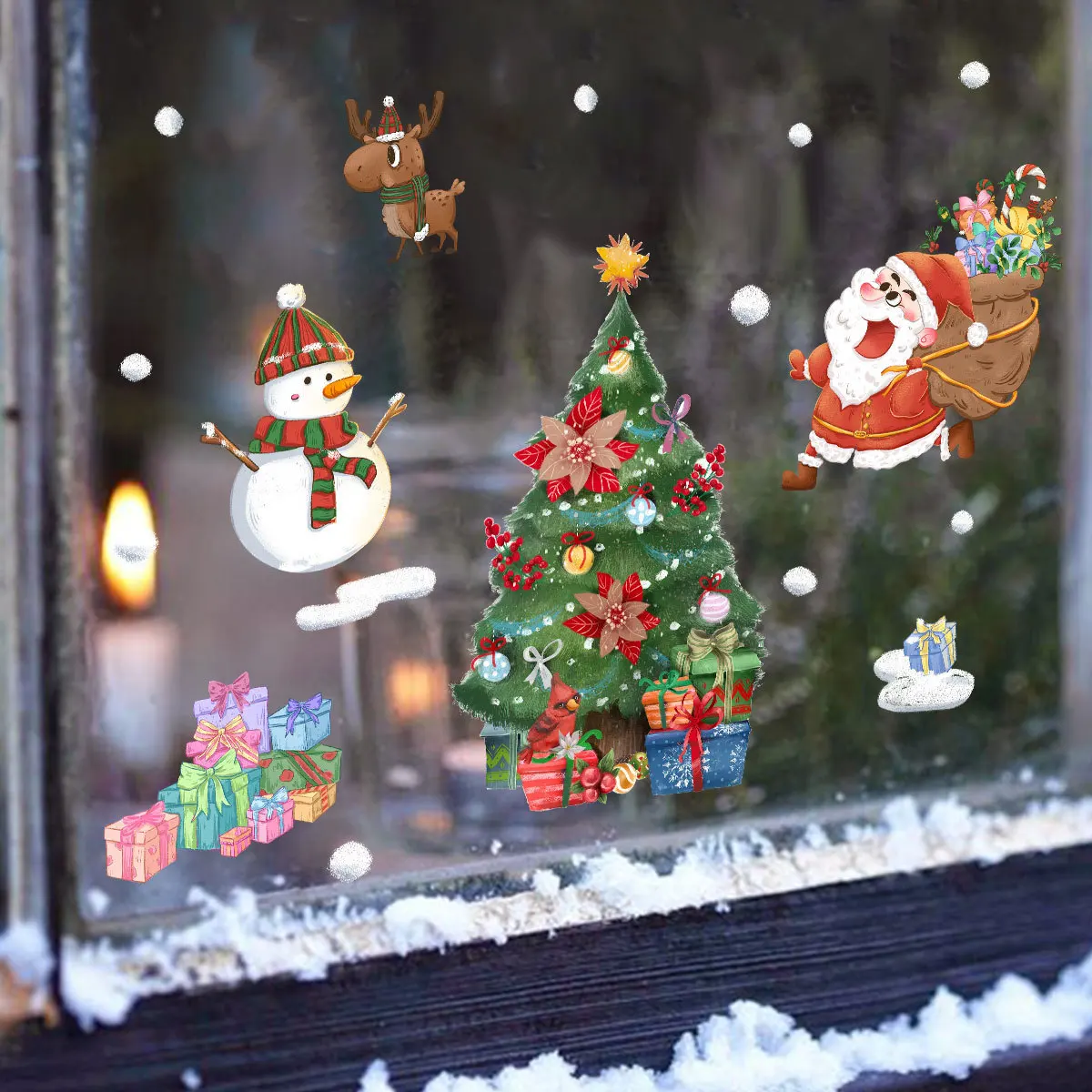 Double-sided Vision Christmas Window Stickers Snowman Santa Claus Glass Static Sticker New Year Christmas Decorations