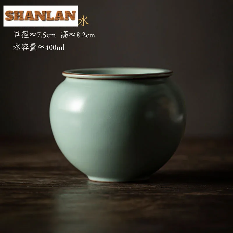 400ml Azure Ru Kiln Porcelain Jianshui Antique Teapot Holder Writing-brush Washer Water Washing Slag Tank Household Chaxi Craft