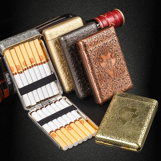 Luxury Carved Cigarette Case Box Container Vintage Pocket Cigarettes Tobacco Case Box Holder Cigarette Storage Case