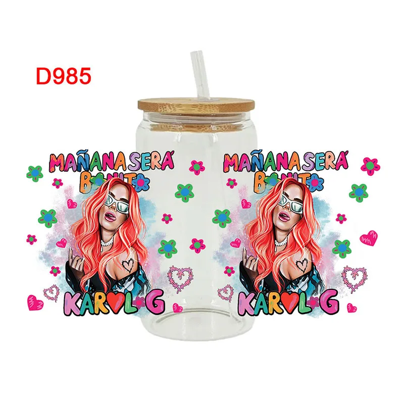 3D UV DTF Transfers Stickers 16oz Cup Wraps Karol G Star Printed For DIY Glass Ceramic Metal Leather Etc. D984 dtf transfer sticker