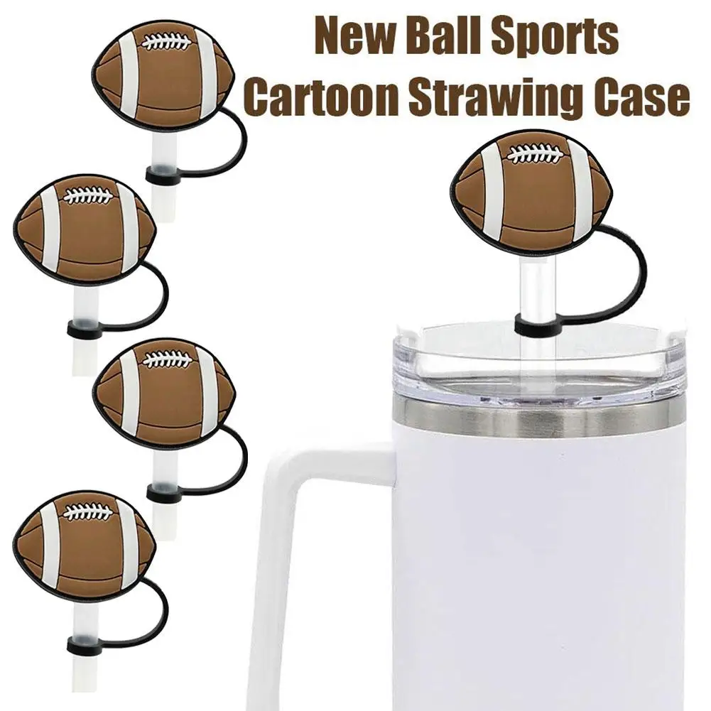 

4PCS Silicone Rugby Straw Covers Plug Reusable Drinking Straw Cap Airtight Seal Straw End Protector for Sports Ball Party F P3D2