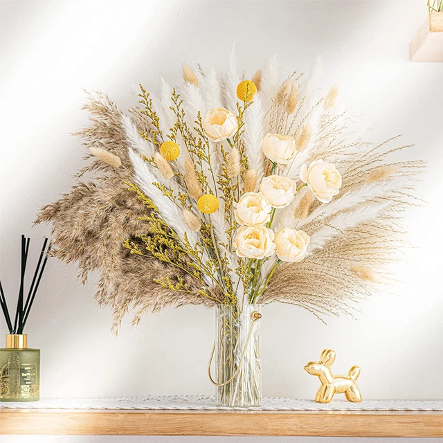 100 Pcs Natural Dried Pampas Grass Boho Home Decor Bouquet,Pampas Reed  Grass Bunny Tails Dried Wheat for Arrangements Home Decor - AliExpress