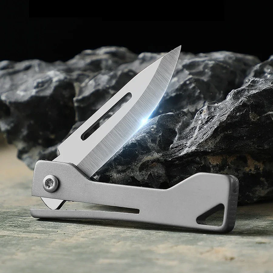 Titanium alloy Outdoor Utility Knife Mini Folding Knife Portable Pocket for Express Delivery Box Opening Tool