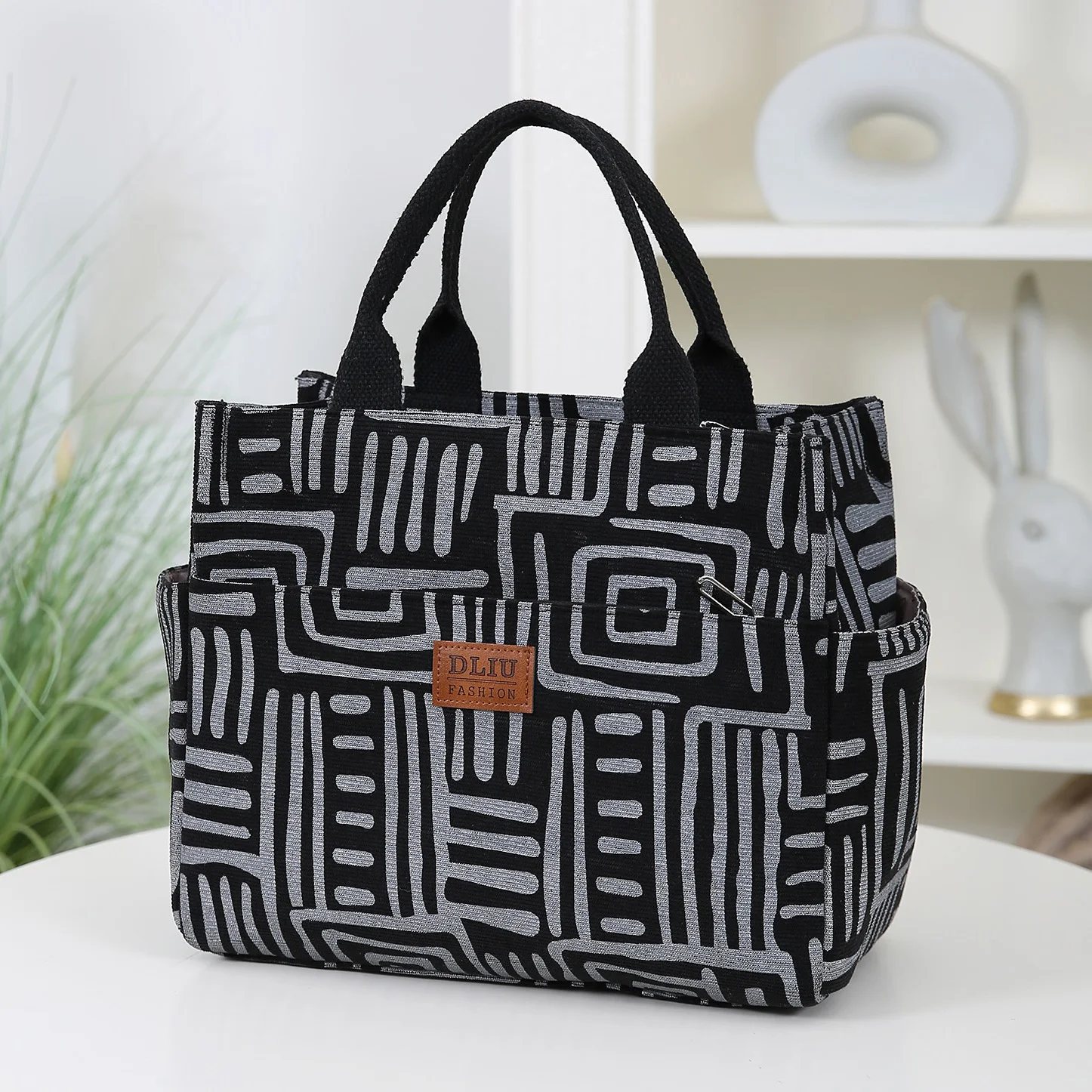 Cord-Lunch-Tasche mit Folieneinsatz, Lunchbox-Tasche, Handtasche, Tragetasche, Handschuh-Tasche mit großem Fassungsvermögen – Detail 5