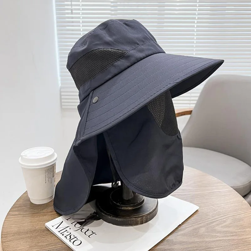 Sıcak Satış Erkekler Geniş Büyük Kenarlı Güneş Yaz Açık Hava Balıkçılık Yürüyüş Kova Şapka Erkek UV Boyun Koruması Şal Vizör Şapka_voghion.com